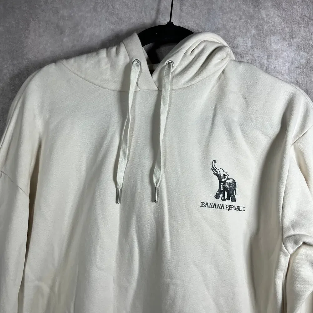 Banana Republic Hoodie‎ Sweatshirt Mens Medium Cream Pullover Long Sleeves
